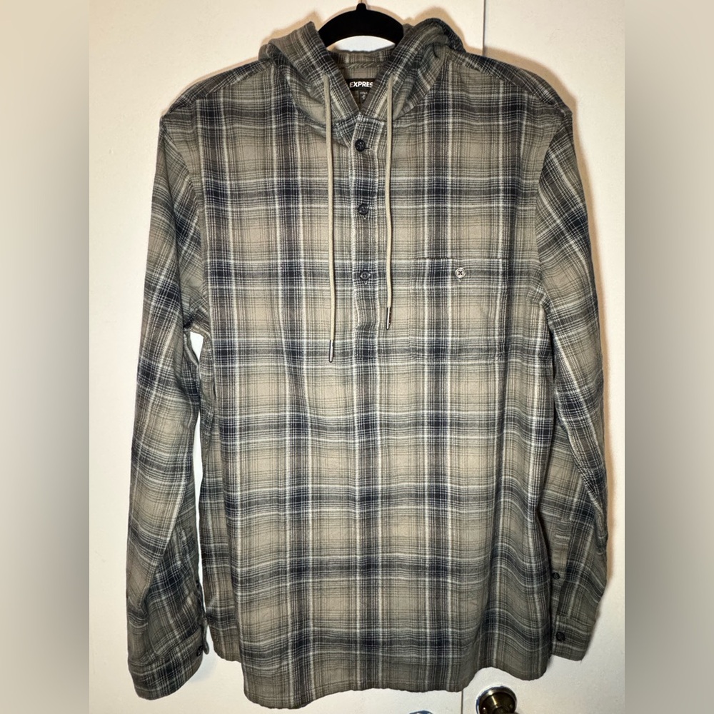 Express Plaid Hooded Shirt - Large